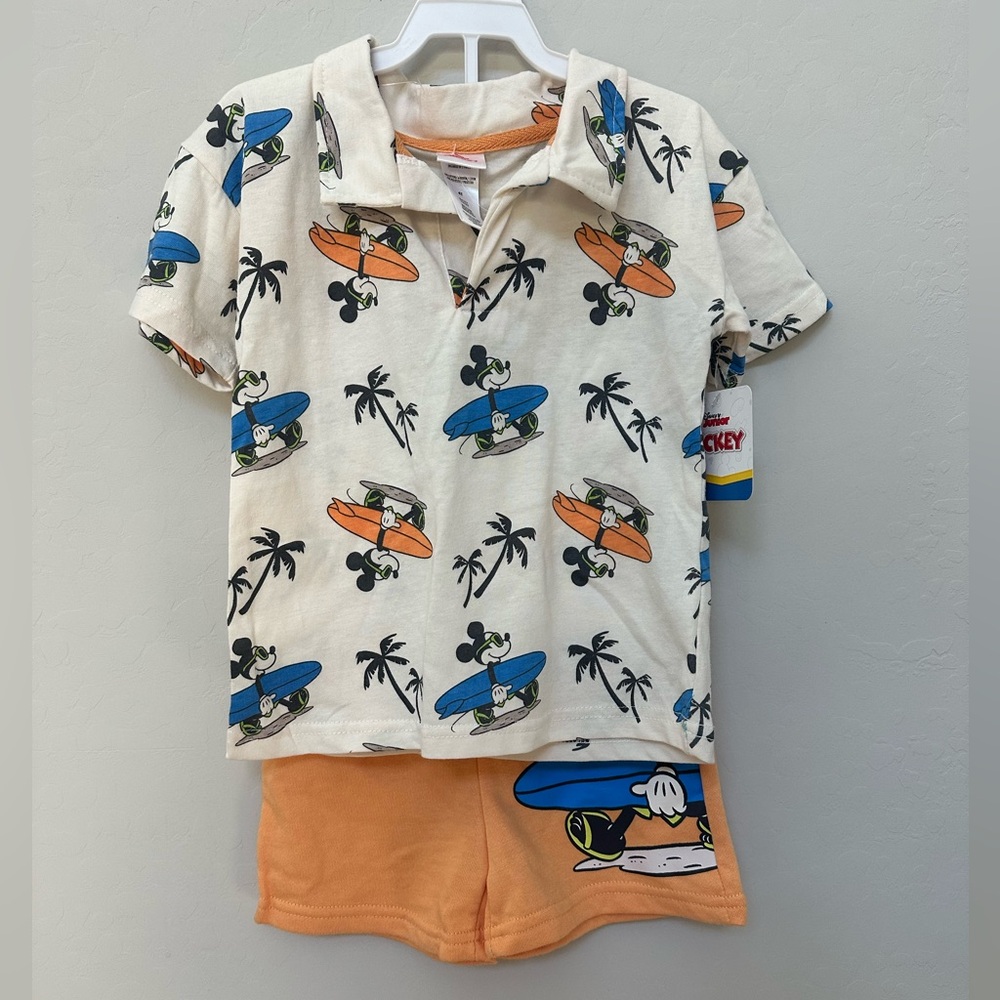 Disney Mickey Mouse Surf Outfit Set 4T Shirt & Shorts Summer Set